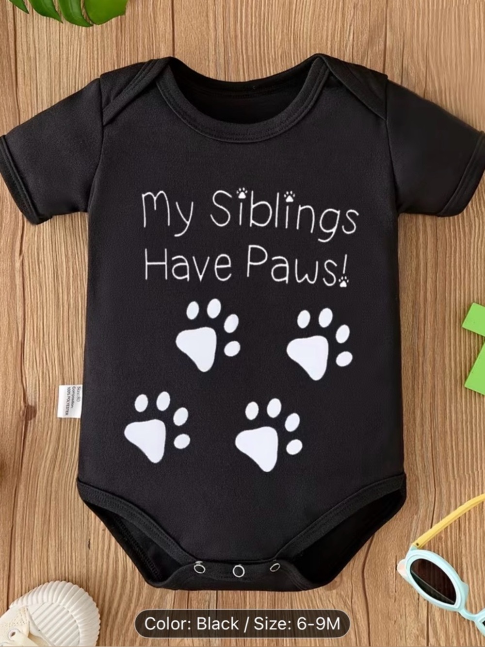 Black Dog or Cat Themed Baby Onesie ‘My Siblings Have Paws’